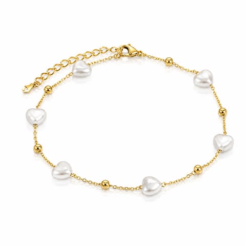 ⁨Surgical steel bracelet, 14k gold plated, mother of pearl hearts, BST1736 beads⁩ w sklepie Wasserman.eu