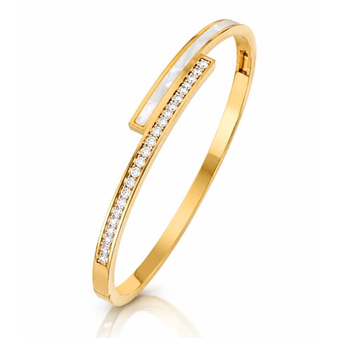 ⁨Bransoletka na rękę stal chirurgiczna pozłacana 14k złotem, cyrkonie, obręcz BST1753⁩ w sklepie Wasserman.eu