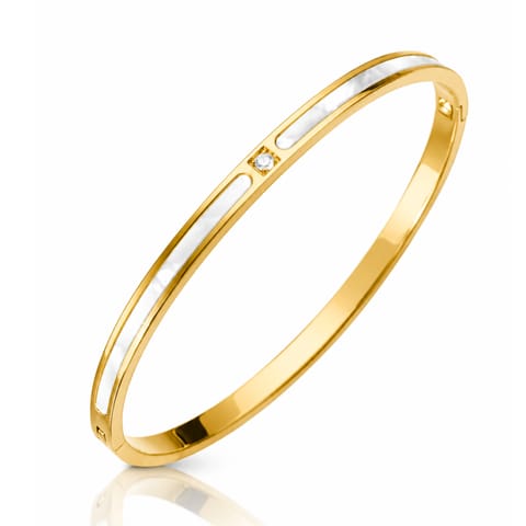 ⁨Bransoletka na rękę stal chirurgiczna pozłacana 14k złotem, cyrkonia, masa perłowa, obręcz BST1756⁩ w sklepie Wasserman.eu