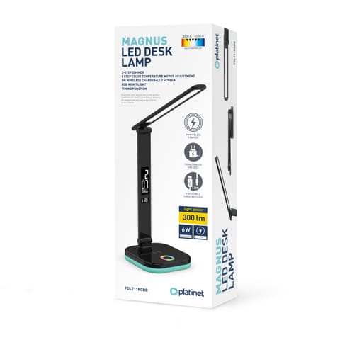 ⁨PLATINED LED DESK LAMP RGB WIRELESS CHARGING BLACK [46217]⁩ at Wasserman.eu