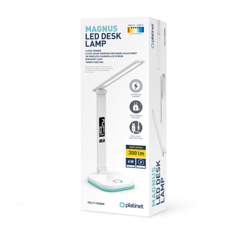 ⁨PLATINED LED DESK LAMP RGB WIRELESS CHARGING WHITE [46218]⁩ at Wasserman.eu