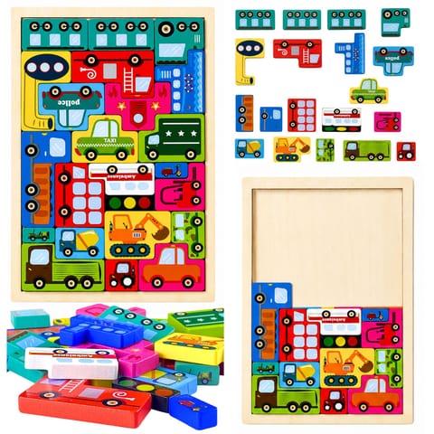 ⁨Drewniane Puzzle Łamigłówka Układanka Logiczna Pojazdy Kolorowe 23 el.⁩ w sklepie Wasserman.eu