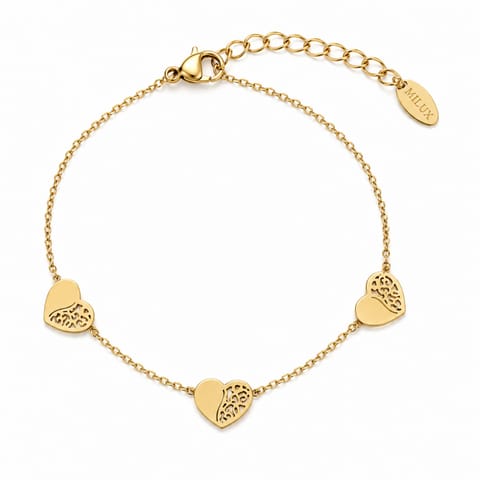⁨Bransoletka na rękę stal chirurgiczna pozłacana 14k złotem, serca BST1672⁩ w sklepie Wasserman.eu