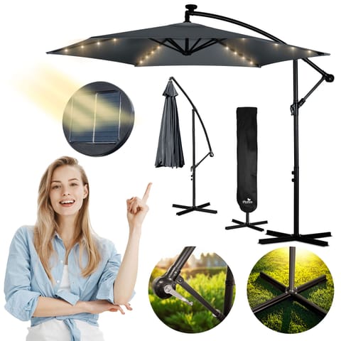 ⁨Parasol ogrodowy składany 6 segmentowy 350 cm z pokrowcem i lampkami Plonos PL-882⁩ w sklepie Wasserman.eu