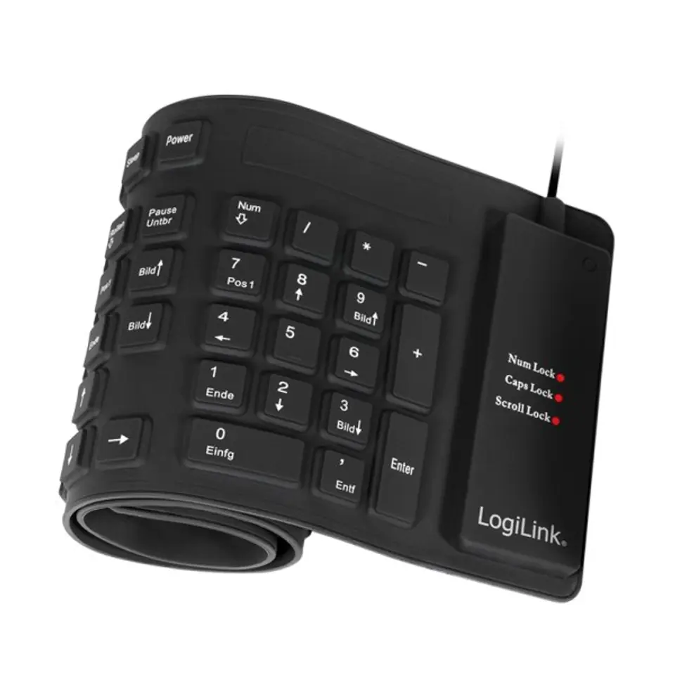 ⁨Logilink | Elastyczna wodoodporna klawiatura USB + PS/2 | ID0019A | Elastyczna klawiatura | Przewodowa | DE | Czarny⁩ w sklepie Wasserman.eu