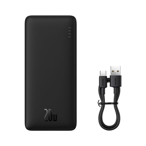 ⁨Powerbank 20W 30000mAh USB-A USB-C Airpow Fast Charge z kablem USB-C 30cm - czarny⁩ w sklepie Wasserman.eu
