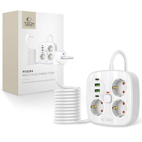 ⁨Listwa zasilająca 3 gniazda sieciowe 2x USB-A 2x USB-C 200 cm - biała⁩ w sklepie Wasserman.eu