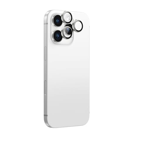 ⁨Szkło hartowane z ramką na soczewki aparatu do iPhone 16 Pro / 16 Pro Max - srebrne⁩ w sklepie Wasserman.eu