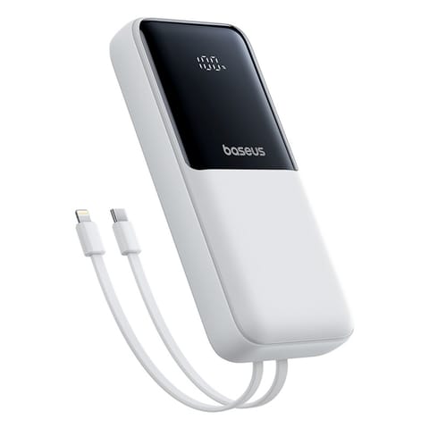 ⁨Powerbank 20000mAh 22.5W USB-A USB-C z wbudowanymi kablami USB-C iPhone Lightning - biały⁩ w sklepie Wasserman.eu