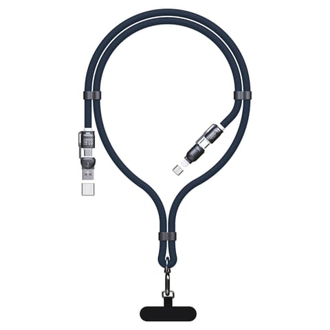 ⁨Kabel przewód ze smyczą 4w1 USB-C z adapterami iPhone Lightning USB-A - niebieski⁩ w sklepie Wasserman.eu