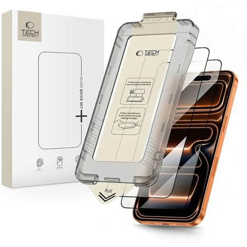 ⁨Szkło hartowane na iPhone 17 Pro z aplikatorem Quick Set+ czarne - 2 szt.⁩ w sklepie Wasserman.eu