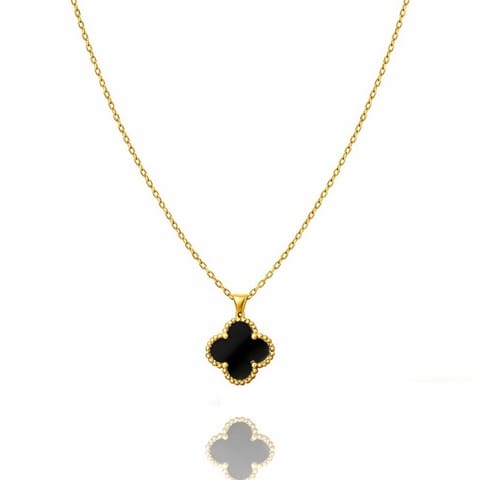 ⁨Naszyjnik stal szlachetna pozłacana 14k złotem, koniczynka 13mm, czarna NST2300⁩ w sklepie Wasserman.eu
