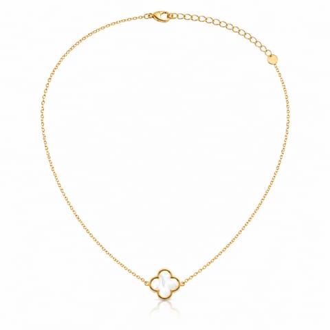 ⁨Naszyjnik stal szlachetna pozłacana 14k złotem, 13mm biała koniczynka NST2298⁩ w sklepie Wasserman.eu