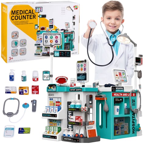 ⁨Duży Zestaw Lekarski Stolik Medyczny Doktor Światła Dźwięki Akcesoria 77el.⁩ w sklepie Wasserman.eu