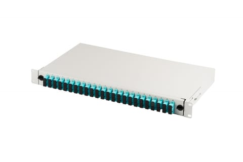 ⁨Panel krosowy FO z wyposażeniem 19'' 1U, 24x SC dx, OM3, adaptery, wysuwany, szary⁩ w sklepie Wasserman.eu