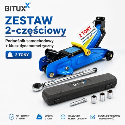 ⁨Podnośnik hydrauliczny 2t + klucz dynamometryczny zestaw do kół⁩ w sklepie Wasserman.eu