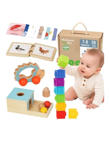 ⁨WOOPIE GREEN Box Pudełko XXL Montessori Edukacyjne 6w1 Sensoryczne 7-8 Miesięcy 26el. FSC⁩ w sklepie Wasserman.eu