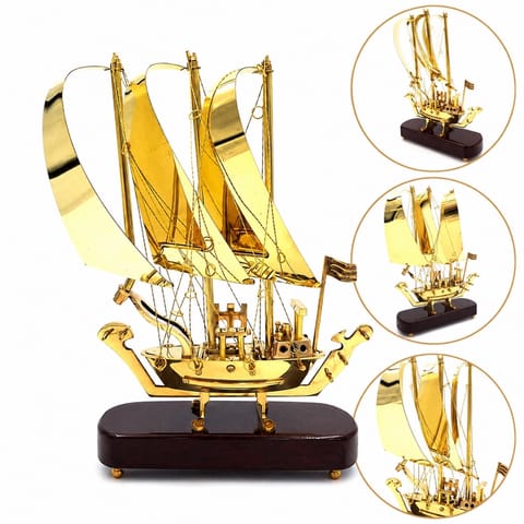 ⁨Okręt mosiężny na podstawie drewnianej - 30cm - N-3615A⁩ w sklepie Wasserman.eu
