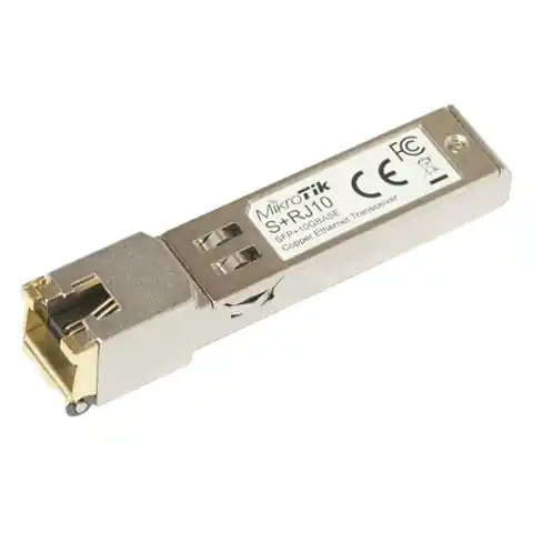⁨MikroTik S+RJ10 SFP+, Copper, RJ-45, 10/100/1000/10000 Mbit/s, Maximum transfer distance 200 m, COMPATIBLE ONLY WITH ACTIVE COOLING SWITCHES (DISCONNECTS WITH PASSIVE COOLING SWITCHES), -20 to +60C⁩ at Wasserman.eu