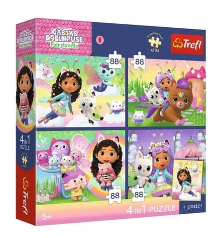 ⁨Puzzle 4w1 Koci Domek Gabi + plakat TREFL⁩ w sklepie Wasserman.eu