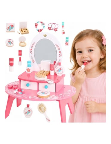 ⁨TOOKY TOY Różowa Toaletka Drewniana Do Makijażu z Lustrem⁩ w sklepie Wasserman.eu