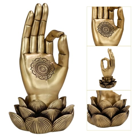 Złota Figurka Dłoń Buddy Mudra OM - Joga Kwiat Lotosu - 43724 w sklepie Wasserman.eu