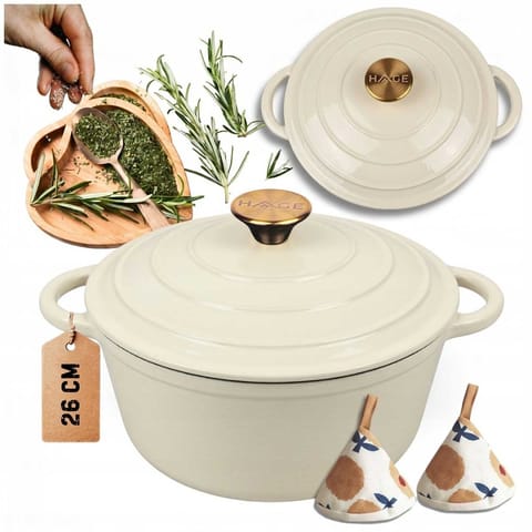⁨EMALIOWANY GARNEK ŻELIWNY 26cm 5L HAGE CREAM⁩ w sklepie Wasserman.eu
