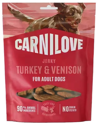 ⁨Carnilove Dog Jerky Turkey & Venison - indyk i dziczyzna 100g⁩ w sklepie Wasserman.eu