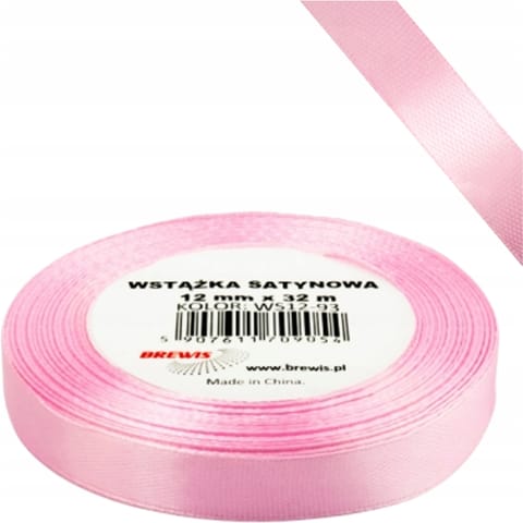 ⁨Wstążka satynowa 12mm/32m WS12-93 dziecięcy różowy BREWIS⁩ w sklepie Wasserman.eu