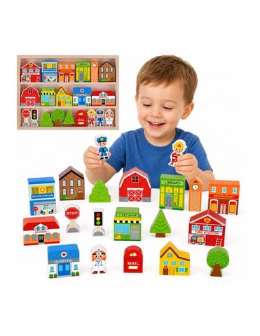 ⁨TOOKY TOY Drewniany Zestaw Budynków i Figurek Miasto⁩ w sklepie Wasserman.eu