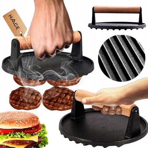 ⁨ŻELIWNA PRASKA OKRĄGŁA DO GRILLOWANIA BURGERÓW STEKÓW MIĘSA HAGE⁩ w sklepie Wasserman.eu