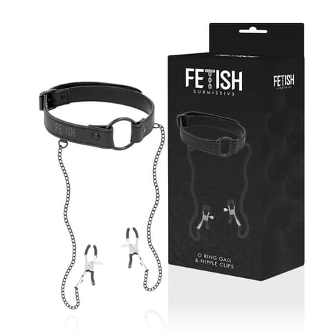 ⁨FETISH SUBMISSIVE - GAG RING WITH NIPPLE CLAMPS⁩ w sklepie Wasserman.eu