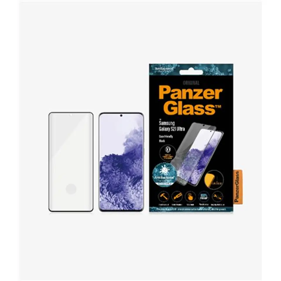 ⁨PanzerGlass Samsung Galaxy S21 Ultra Curved Edges FingerPrint Works Anti-Bacterial⁩ at Wasserman.eu