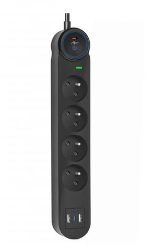 ⁨Urządzenie zabezp. p.przepięciowe SPD/przeciążeniowe ART" FU815 z wył.4 gniazda-10A-2USB A+C-2.6A-czarny-3m-3x1,0mm2⁩ w sklepie Wasserman.eu