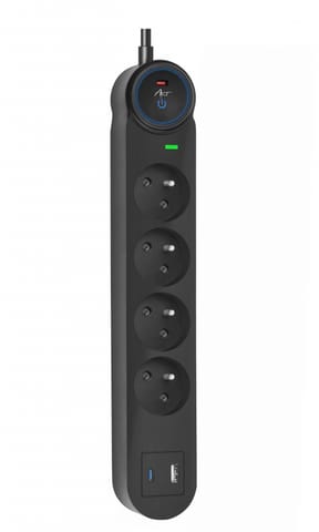 ⁨Urządzenie zabezp. p.przepięciowe SPD ART" FU915 z wył.4 gniazda-16A-USB A+C-3.4A-szybka ładowarka-czarny-3m-3x1,5mm2⁩ w sklepie Wasserman.eu