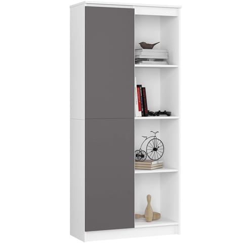 ⁨Office bookcase R 80 cm CLP 1 door 8 shelves - white-graphite gray⁩ at Wasserman.eu