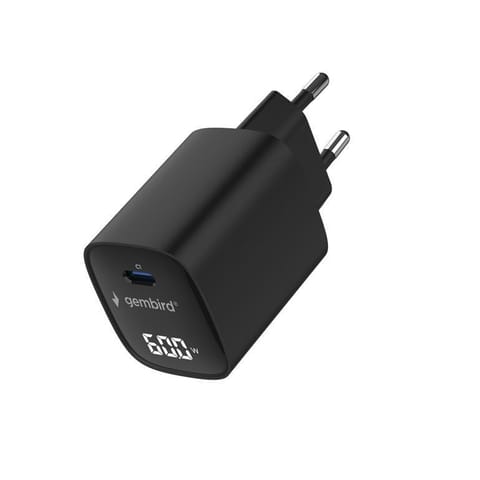 ⁨Ładowarka sieciowa Gembird TA-UC-1C-PD60LCD-01-BK PD 1 port USB-C 60W czarna⁩ w sklepie Wasserman.eu