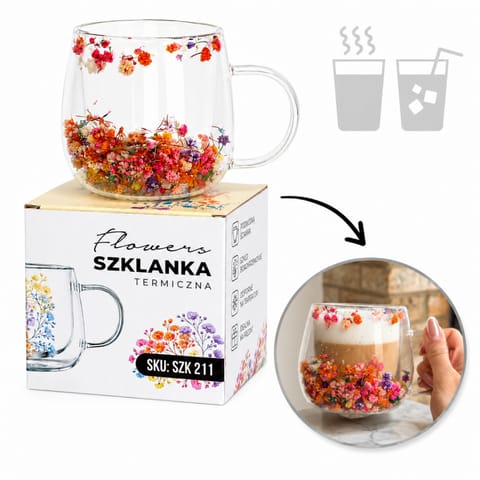 ⁨Szklanka termiczna z kwiatami w środku, gipsówka kolorowa 300 ml 1szt SZK211⁩ w sklepie Wasserman.eu