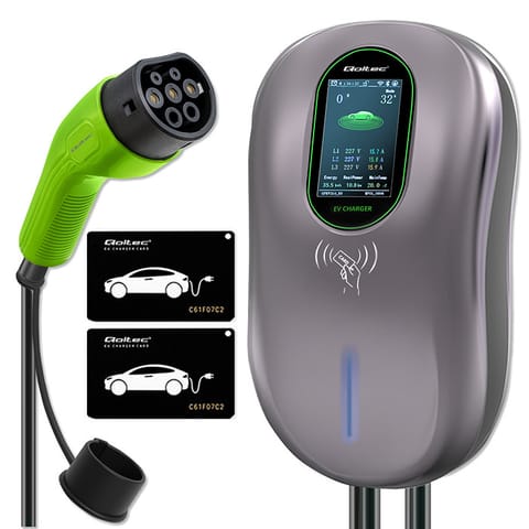 ⁨Qoltec Stacja ładowania EV Typ2 do samochodu elektrycznego i hybryd | 22kW | LCD | 2 Karty EV | 3 fazy | Wallbox | Hotel system | 5m⁩ w sklepie Wasserman.eu