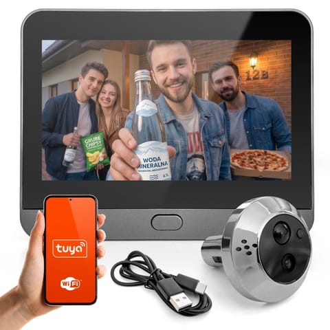 ⁨Wizjer Elektroniczny do Drzwi Kamera Full HD WiFi Tuya Detekcja Ruchu PIR⁩ w sklepie Wasserman.eu