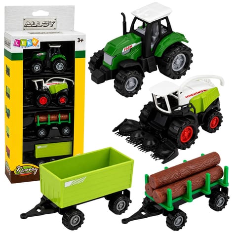 ⁨Zestaw Pojazdy Rolnicze Traktor Sieczkarnia Przyczepa Do Drewna 1:68 4 szt.⁩ w sklepie Wasserman.eu