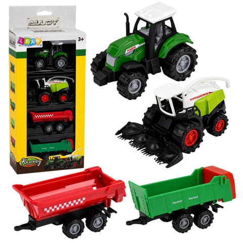 ⁨Zestaw Pojazdy Rolnicze Traktor Sieczkarnia Przyczepy Transport 1:68 4 szt.⁩ w sklepie Wasserman.eu