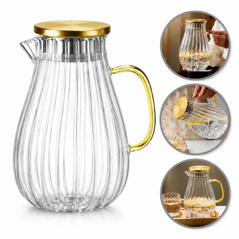 ⁨Dzbanek z falowanymi ściankami i uchwytem z pokrywką 1700 ml 1szt DZ05⁩ w sklepie Wasserman.eu