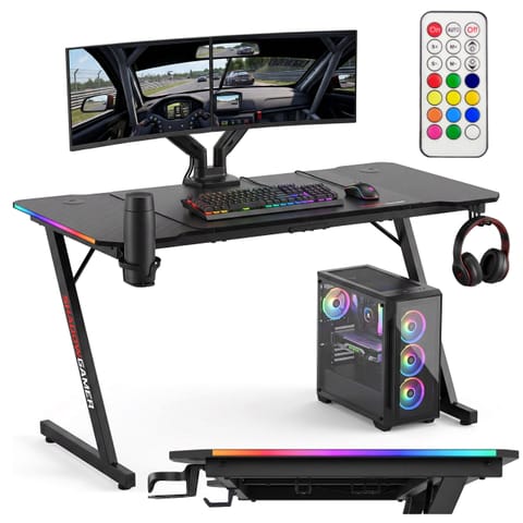 ⁨Biurko gamingowe SHADOW GAMER 2.0 140 cm LED RGB podkładka⁩ w sklepie Wasserman.eu