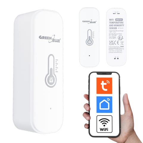 ⁨Czujnik temperatury i wilgotności WiFi GreenBlue, Android/iOS/Alexa/Google Home, 3.0V DC, LR03x2, GB737⁩ w sklepie Wasserman.eu
