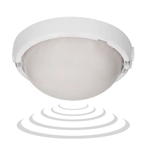 ⁨8080T/MAT-TRIO/MS/PL, oprawa oświetleniowa z mikrofalowym czujnikiem ruchu, 75W, E27, IP44, IK10, poliwęglan mleczny, dławice⁩ w sklepie Wasserman.eu