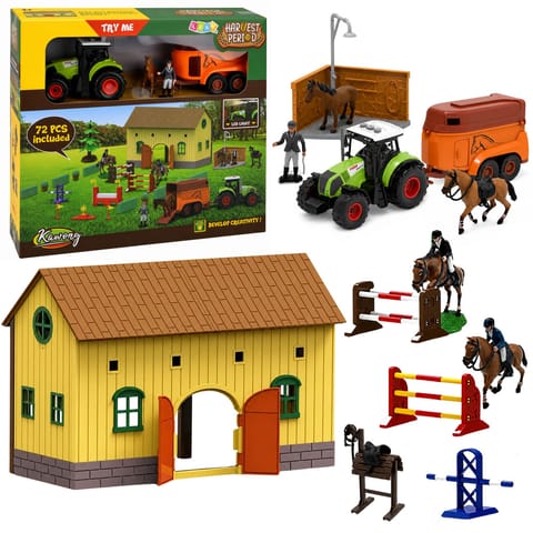 ⁨Zestaw Farma Stadnina Traktor Tor Przeszkód Skocznie Konie Figurki 72 el.⁩ w sklepie Wasserman.eu