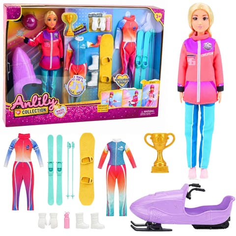 ⁨Lalka Anlily Sporty Zimowe Narty Skuter Deska Snowboardowa Ubrania Zestaw⁩ w sklepie Wasserman.eu