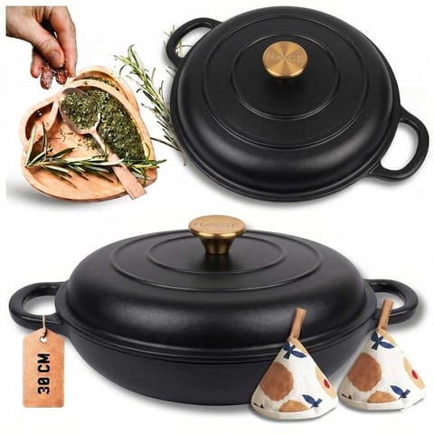 ⁨EMALIOWANY GARNEK ŻELIWNY PŁASKI 30cm 3L HAGE CZARNY MAT⁩ w sklepie Wasserman.eu