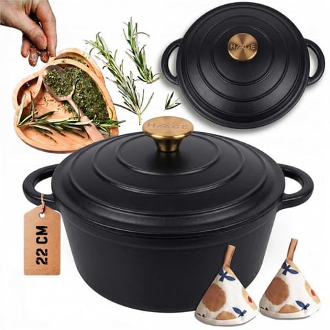 ⁨EMALIOWANY GARNEK ŻELIWNY 22cm 3L HAGE CZARNY MAT⁩ w sklepie Wasserman.eu